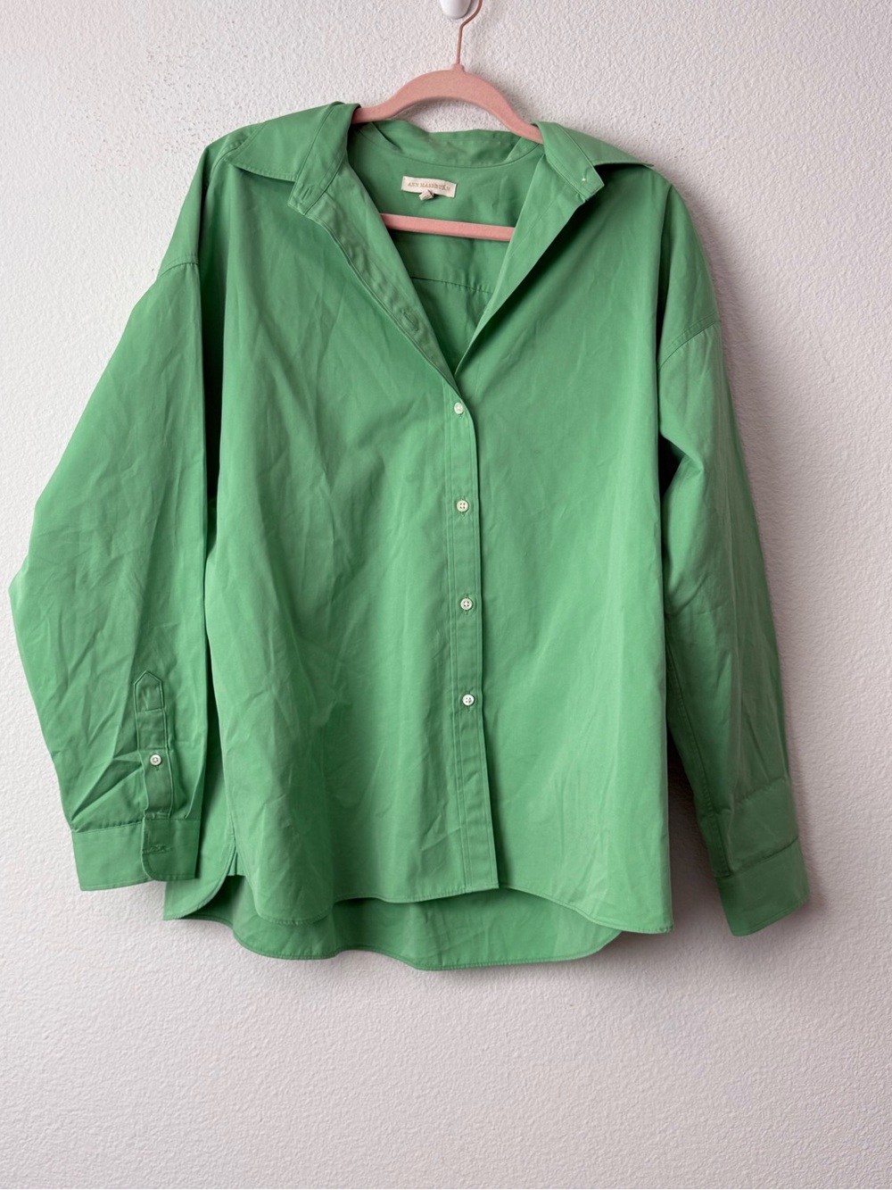 Ann Mashburn Green Oversized Cotton Button Down Shirt Blouse Size L Preppy
